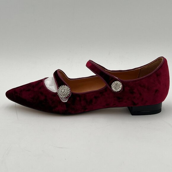 Shoes - Burgundy Velvet Flats with Crystal Embellishments